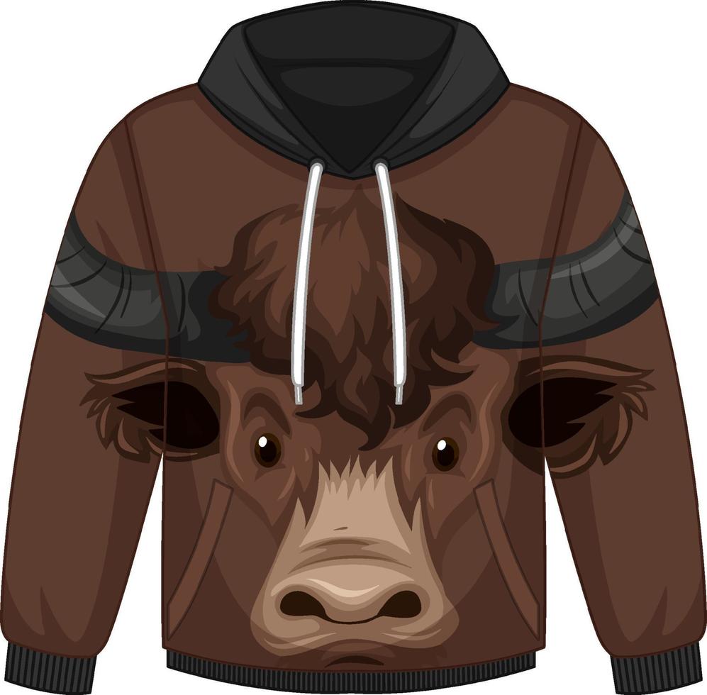 Front of hoodie sweater with bull face pattern vector