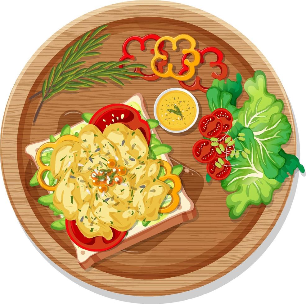 Top view of breakfast set in a dish in cartoon style isolated vector