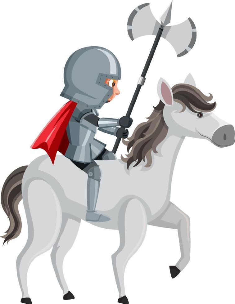 Knight riding horse cartoon character on white background vector