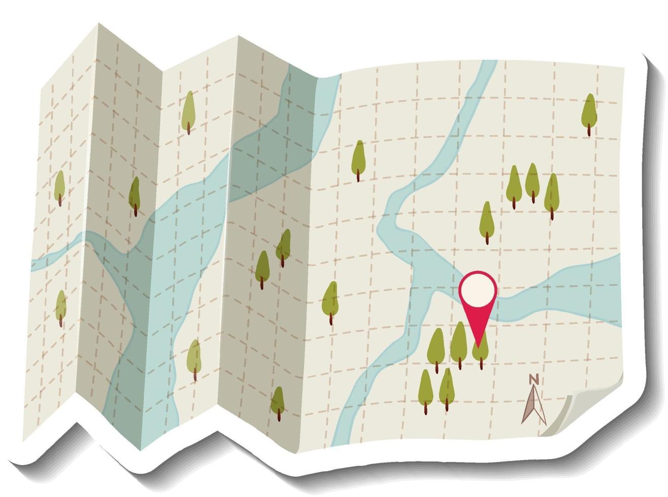 Folded paper map with red pin vector