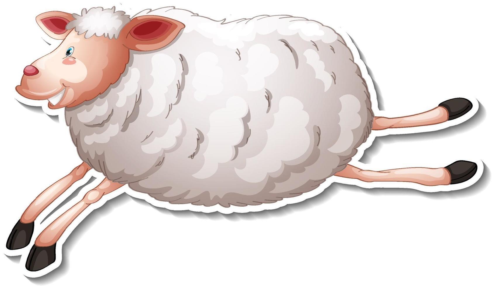 Sticker design with cute sheep cartoon character vector