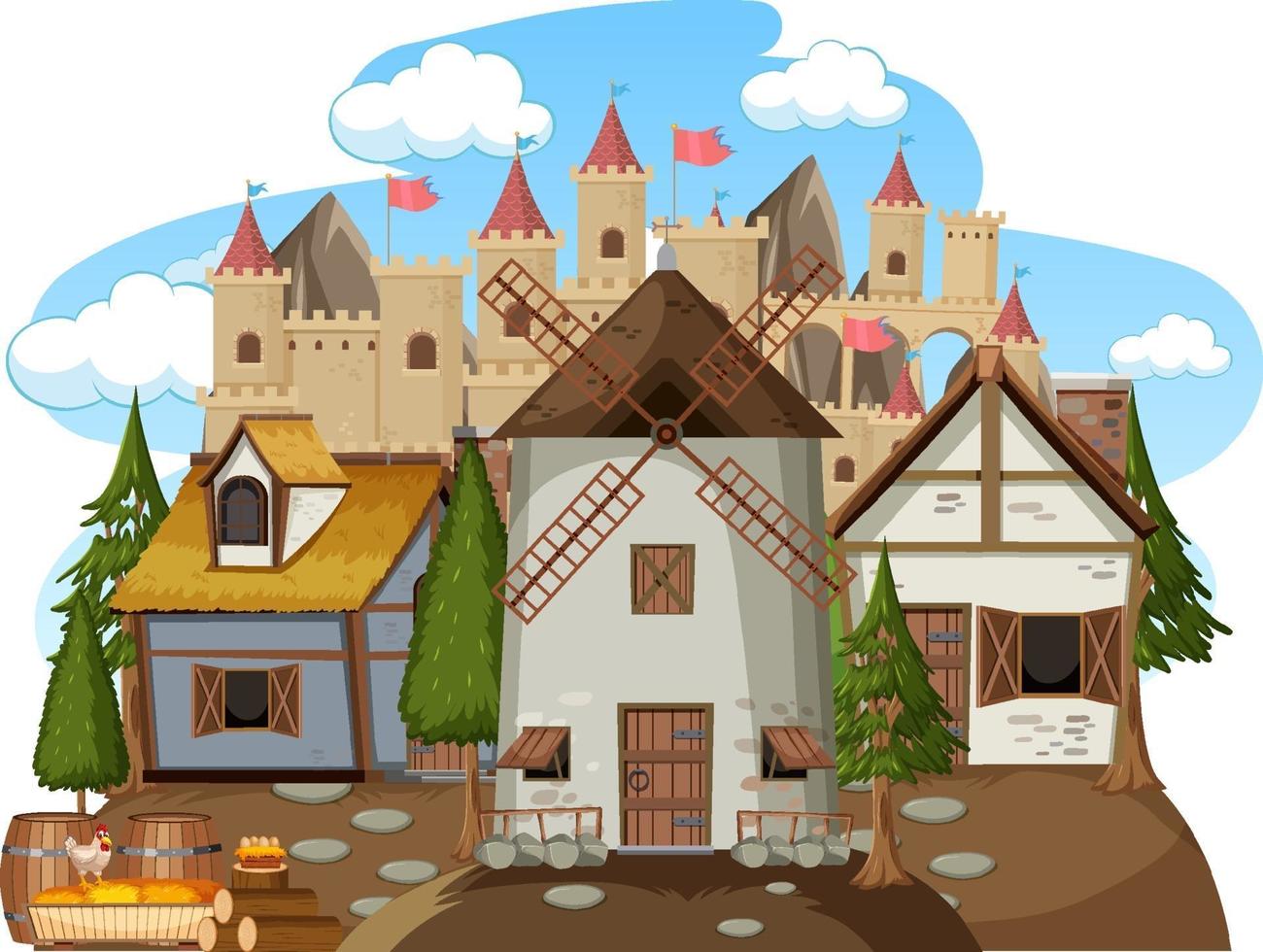 Ancient medieval village isolated on white background vector