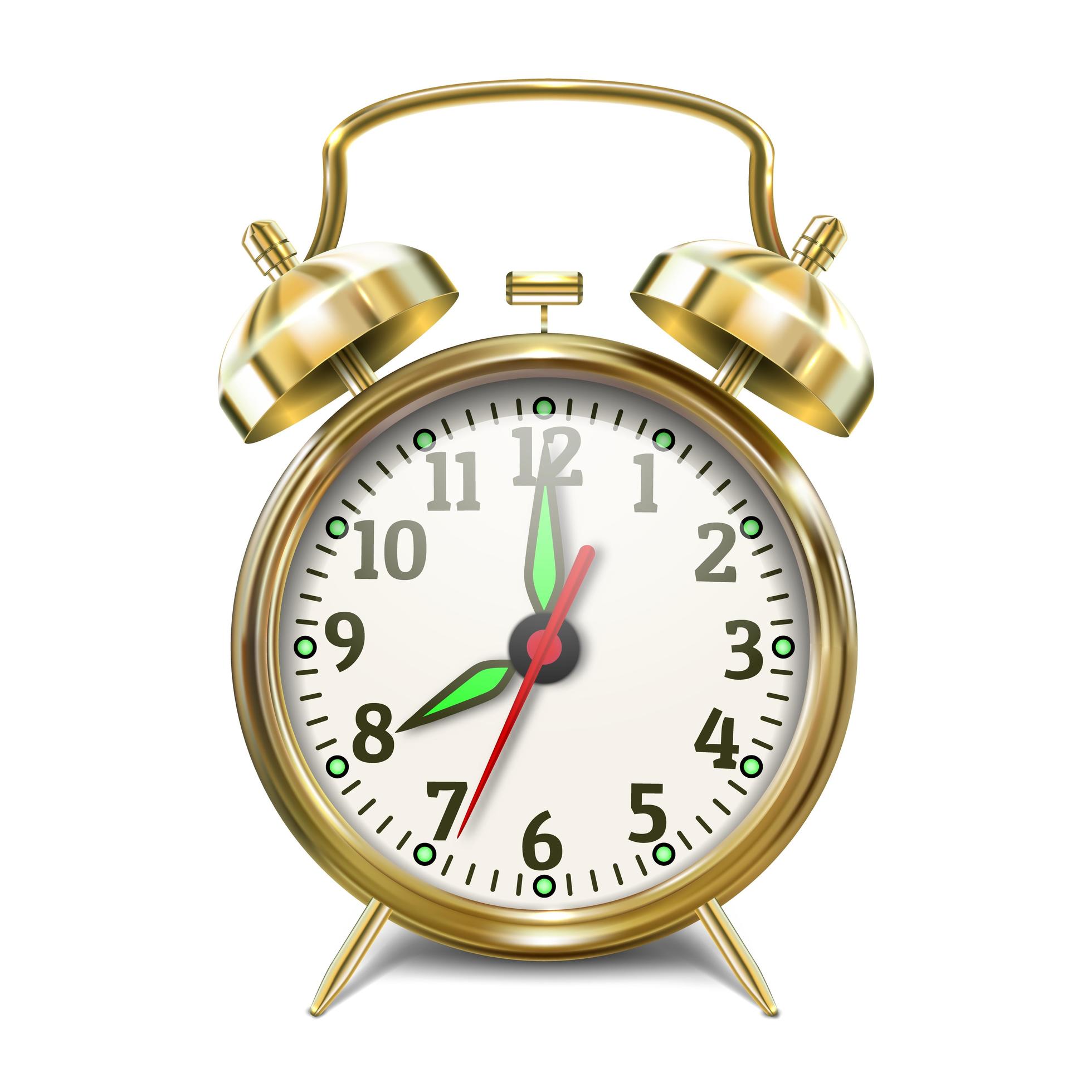 School alarm clock with bells, gold color. Back to school. 3216206