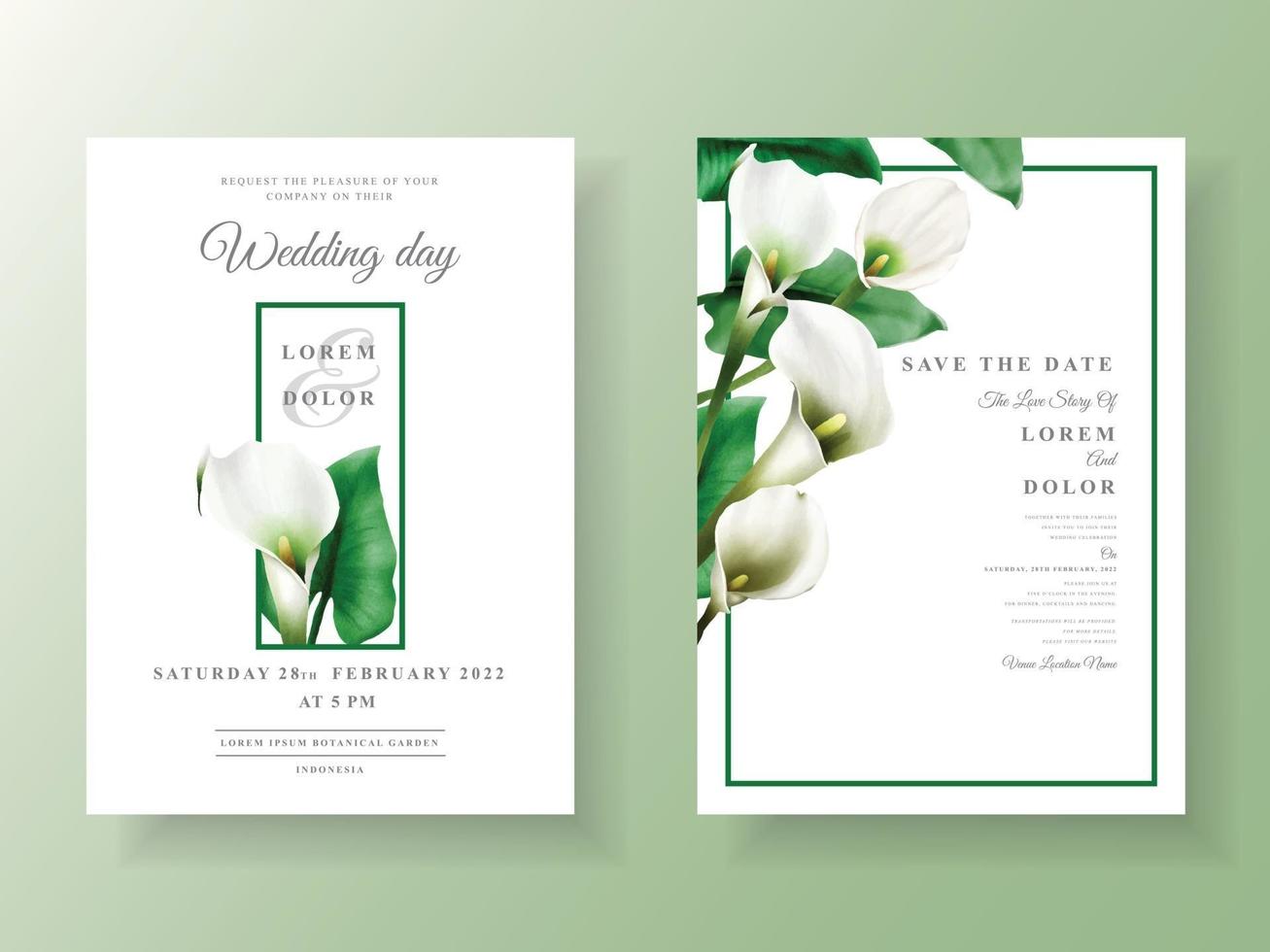invitación de boda minimalista con diseño cala lily vector