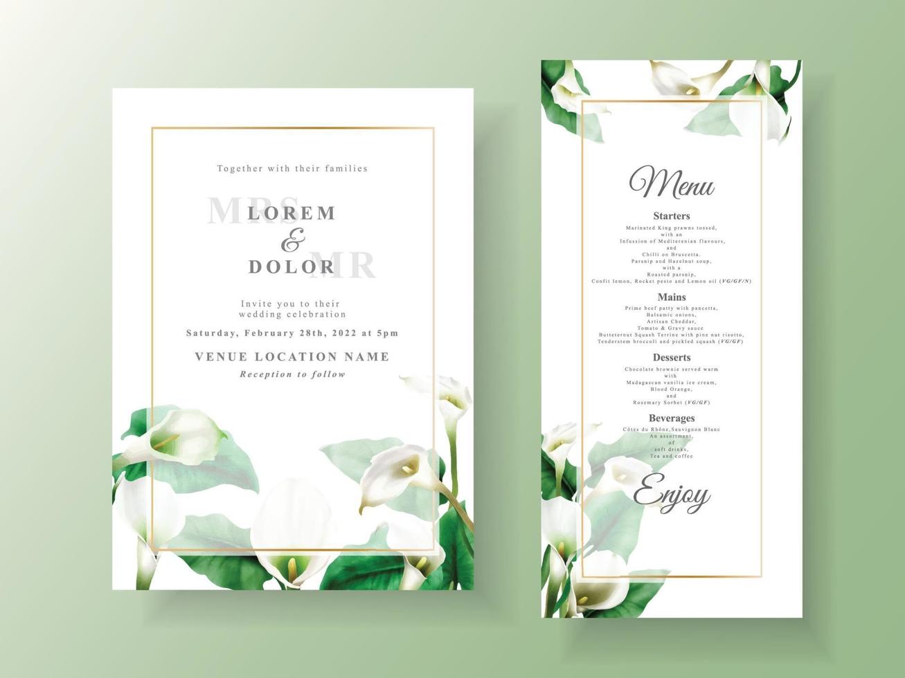 Minimalist wedding invitation with cala lily design vector