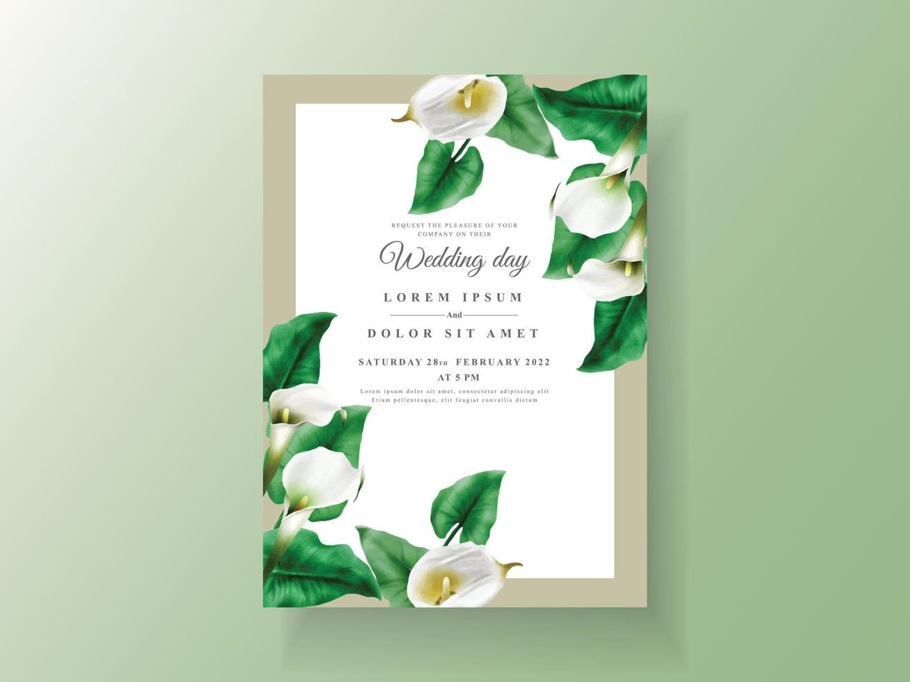 Minimalist wedding invitation with cala lily design vector