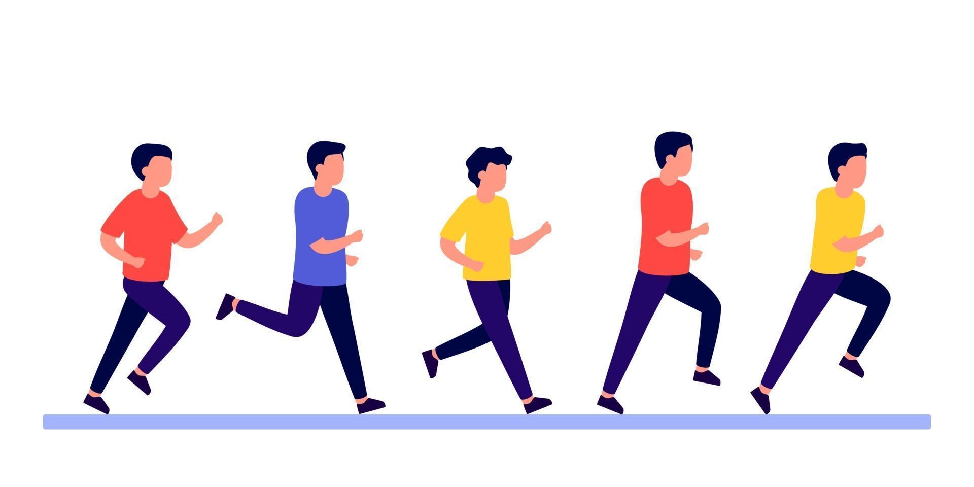 Group people men do run sport active, rush and hurry. Man running vector