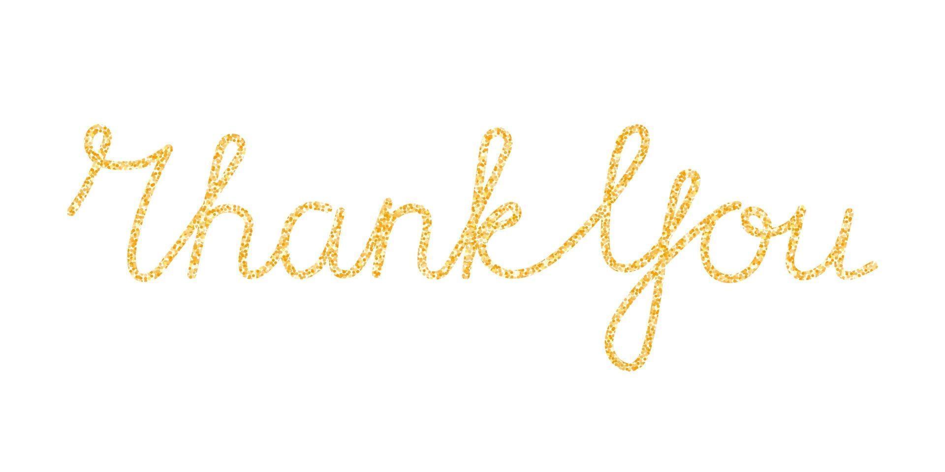 Thank You handwritten continuous glitter gold line inscription vector