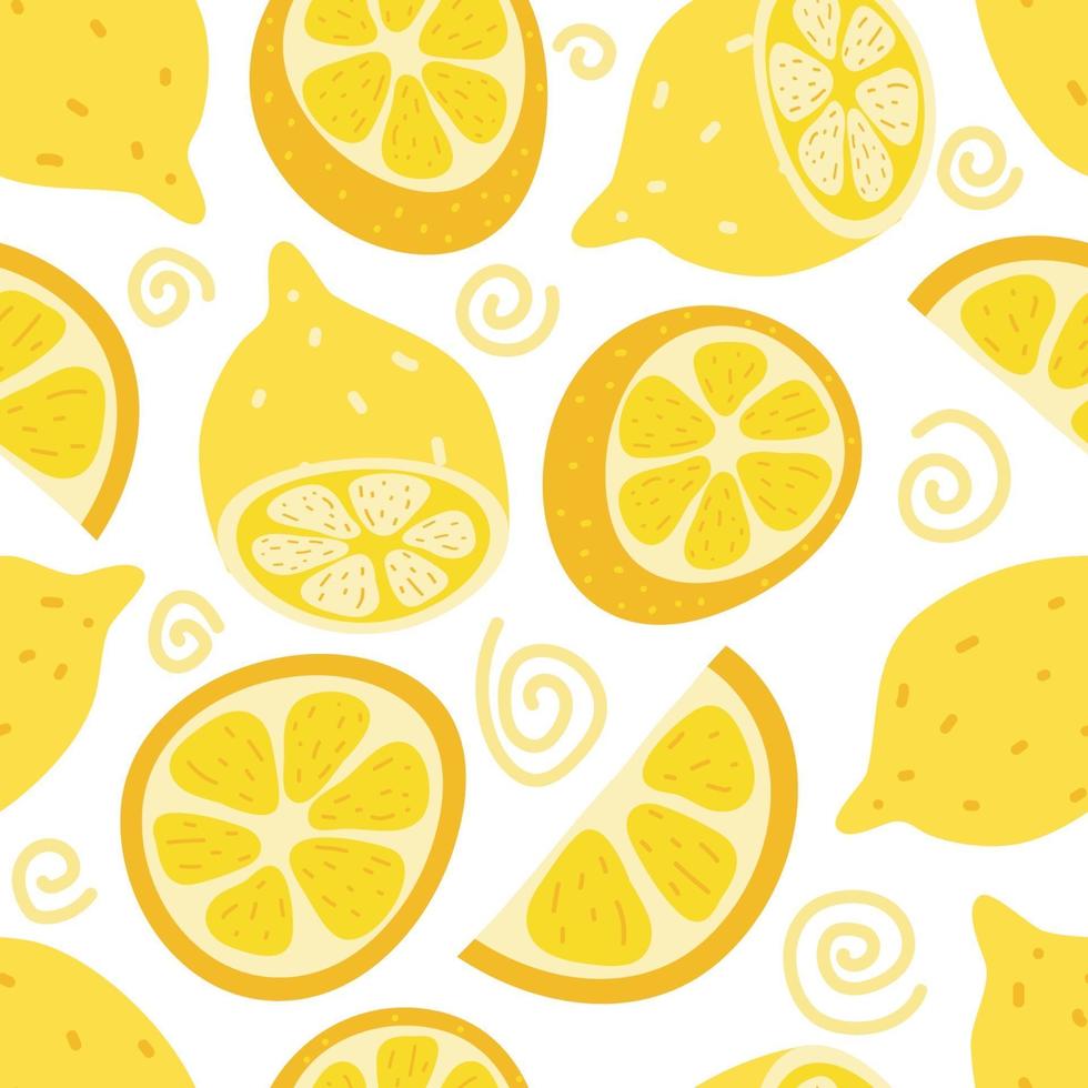 Fresh lemons, orange backgrond. seamless pattern with fresh fruits vector