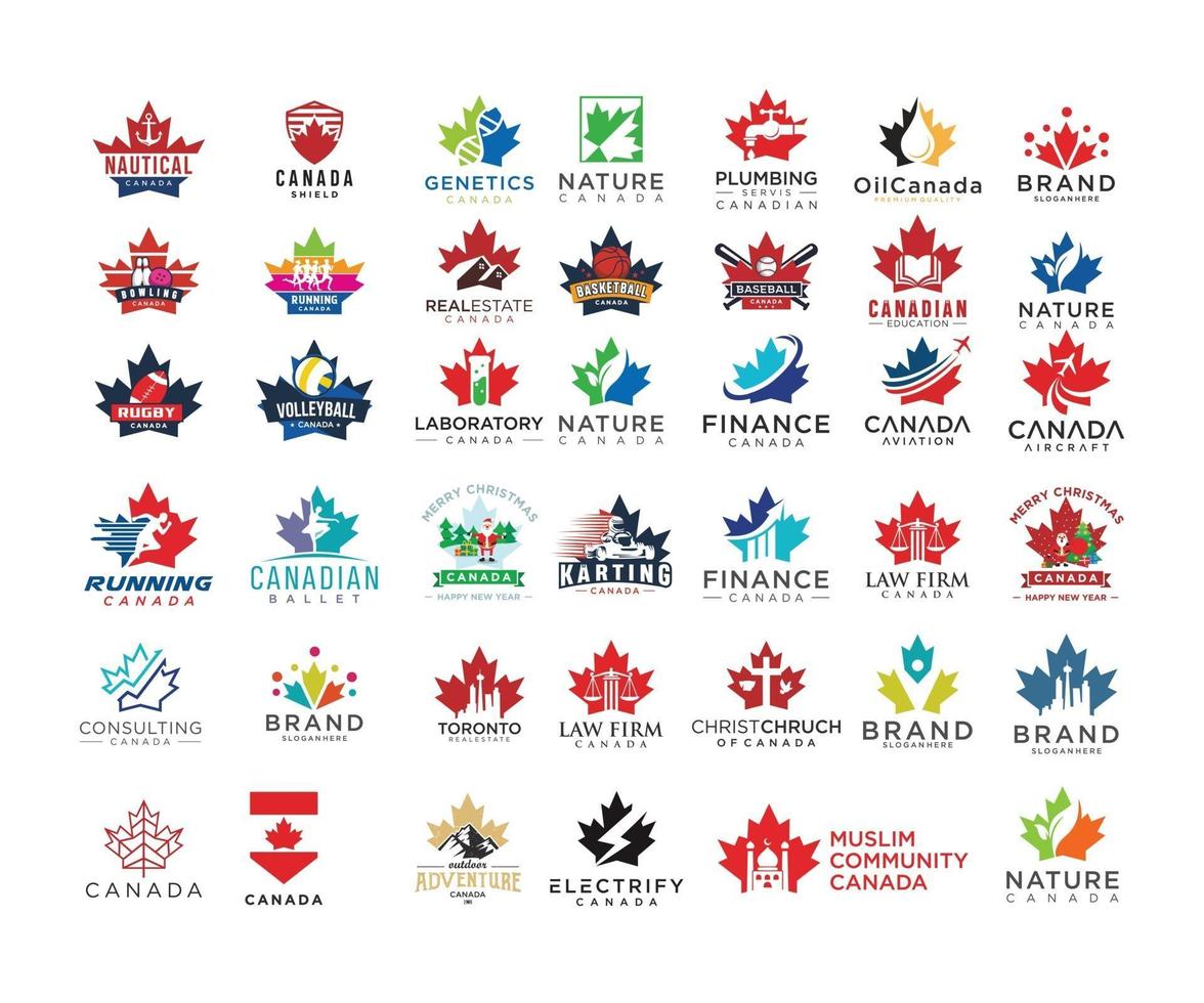 collection Big set of maple Leaf Logo Canada Design Vector icon