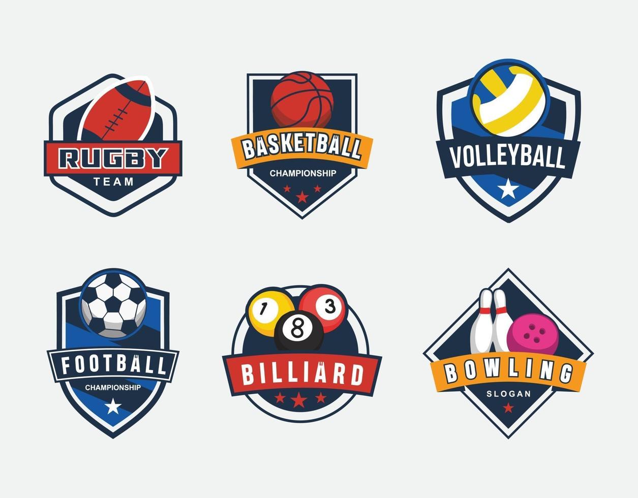 conjunto de logotipo deportivo béisbol baloncesto bolos billar rugby emblema vector