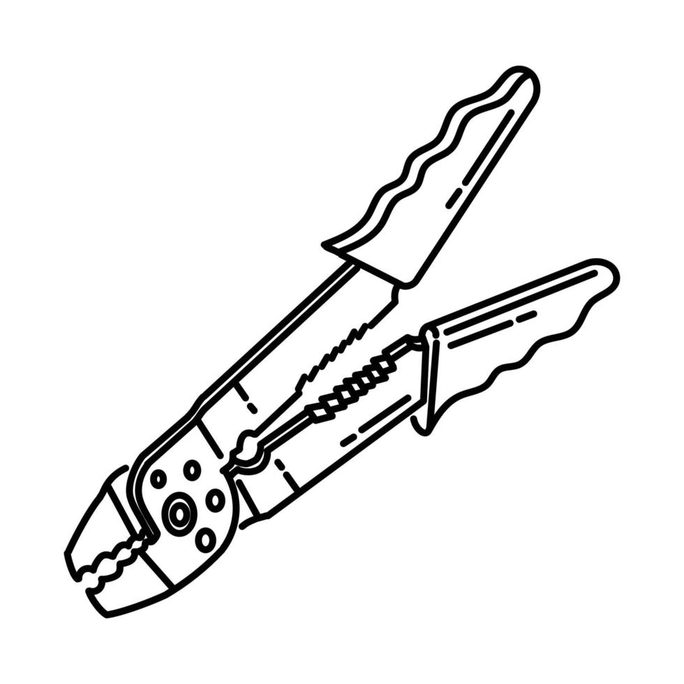 icono de crimpadora de terminal de cable. Doodle dibujado a mano o estilo de icono de contorno vector