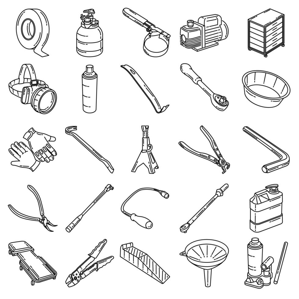 Mechanical - 3 Set Icon Vector. Doodle Hand Drawn vector