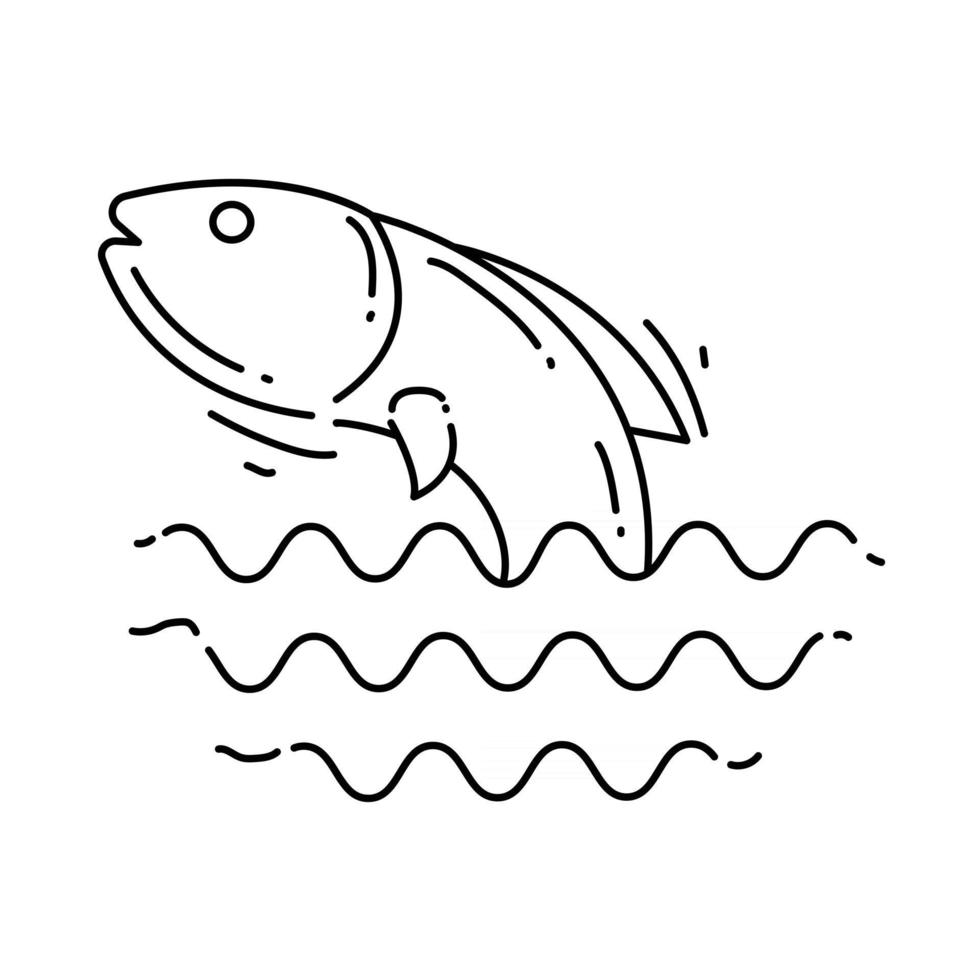 Farming fish icon. hand drawn icon set, outline black, vector