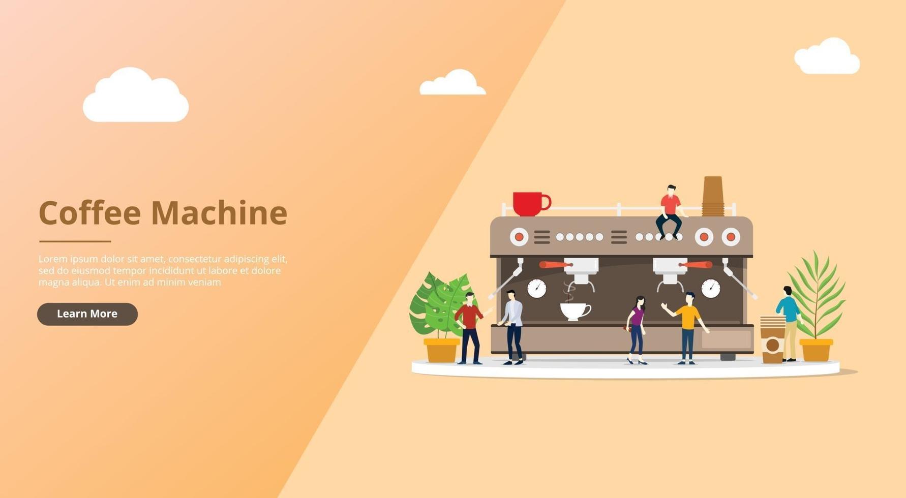 coffee machine for website template with people and cup vector