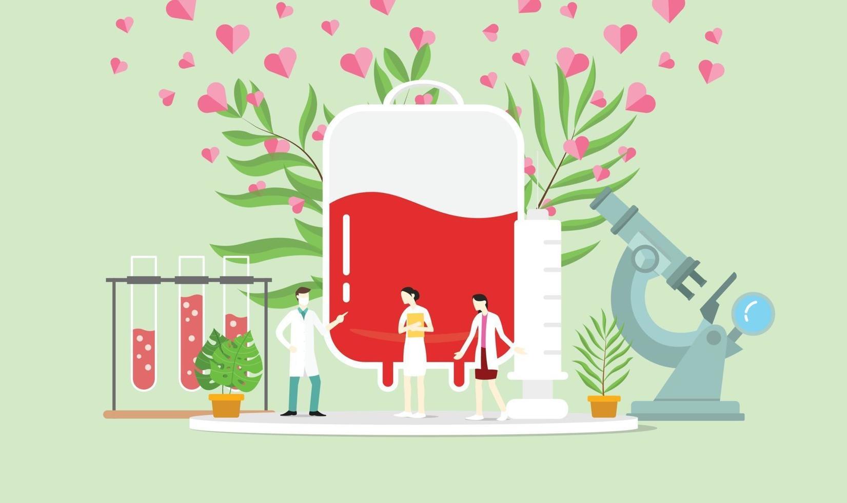 blood donation concept with people and bloods bag vector