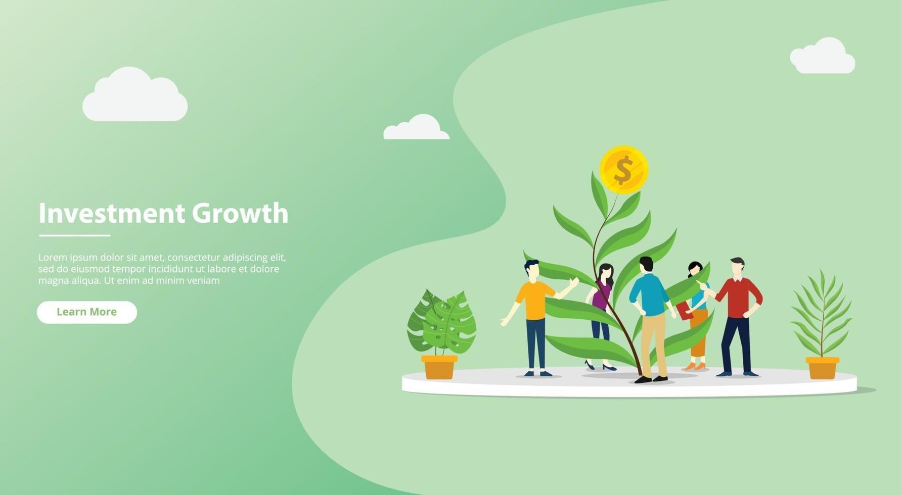 team growing investment website template page vector