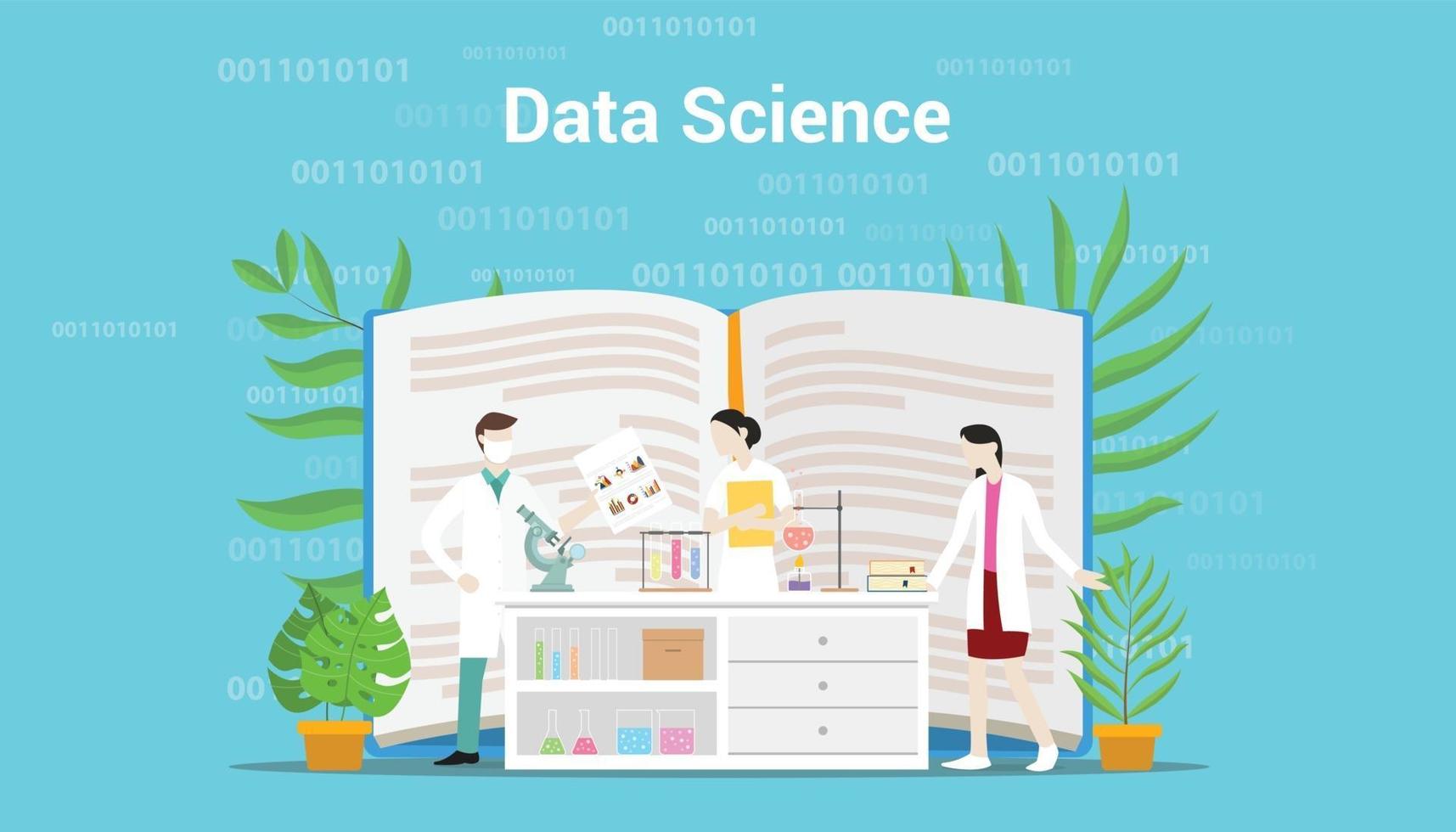 concepto de ciencia de datos con equipo de laboratorio trabajando en datos vector