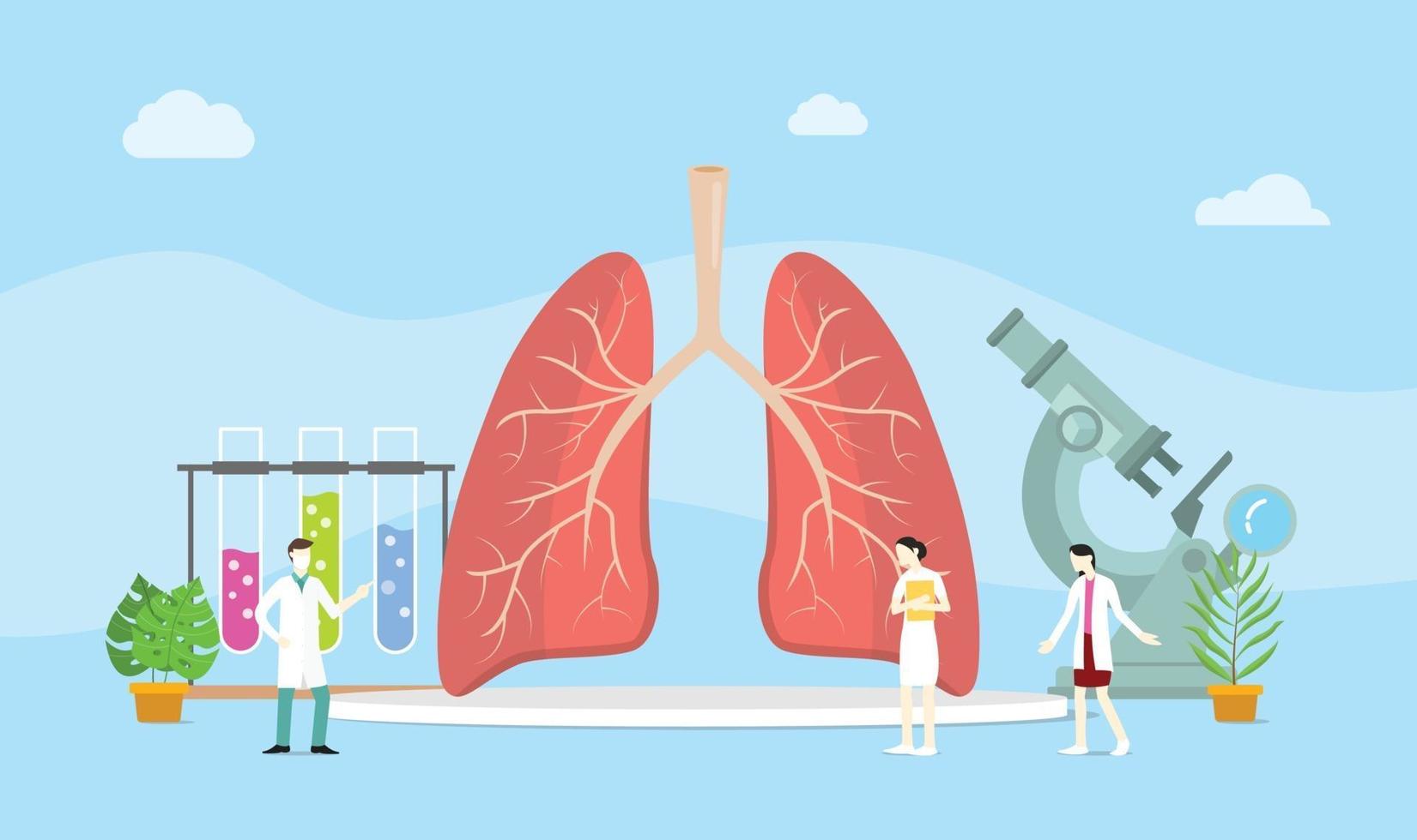 Gestión del concepto de tratamiento saludable de los pulmones con el médico del equipo discutir vector
