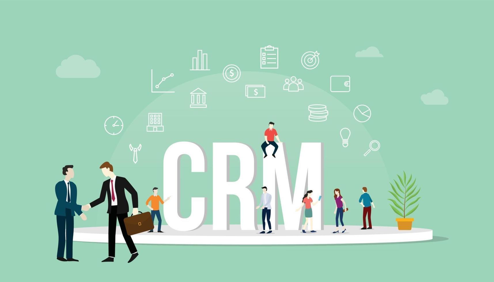 crm customer relationship management concept with people and business vector