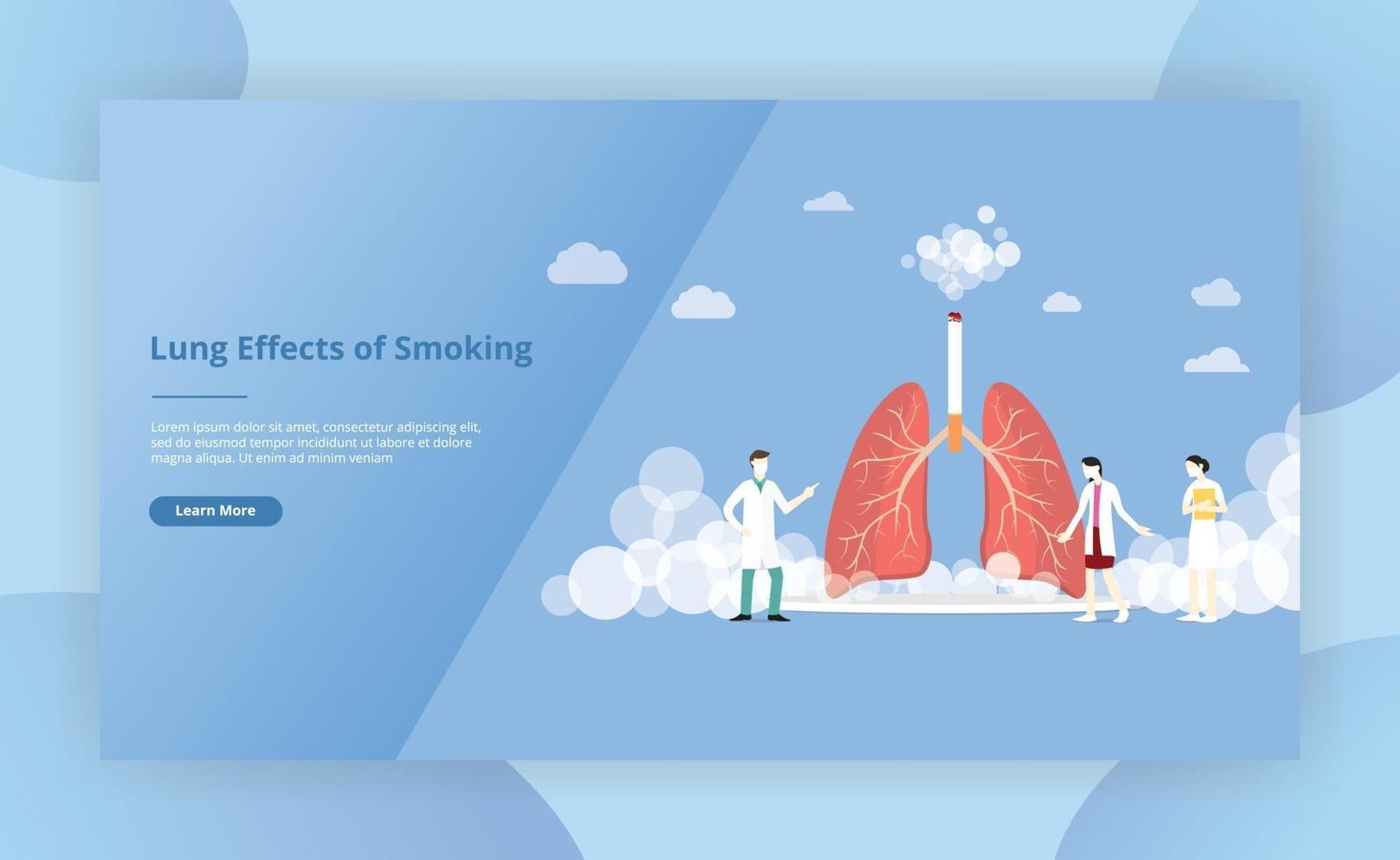 concepto de cigarrillo de humo de pulmones para la página de plantilla de sitio web vector