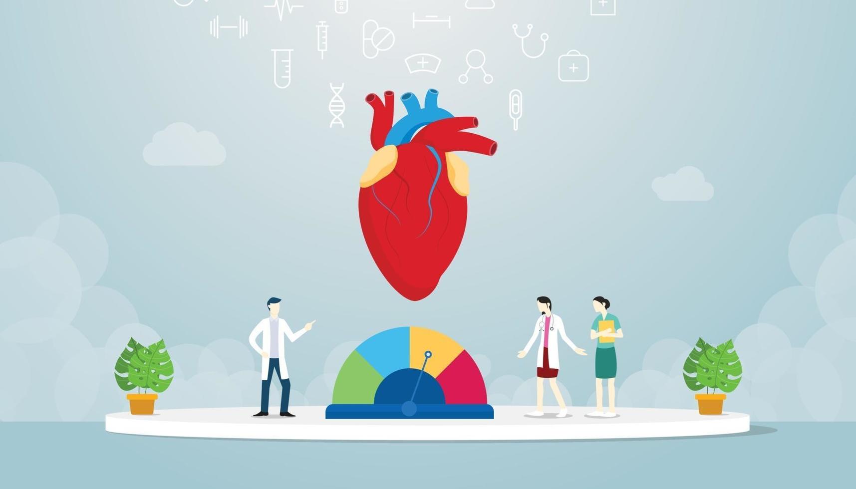 hipertensión corazón humano con el médico del equipo analizar la enfermedad vector