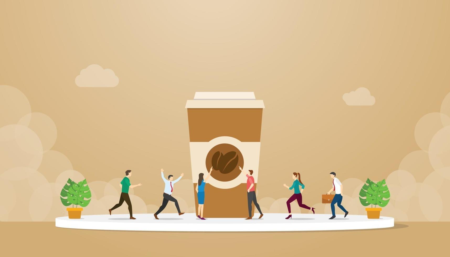 coffee addiction with cup of tall coffee glass with people vector