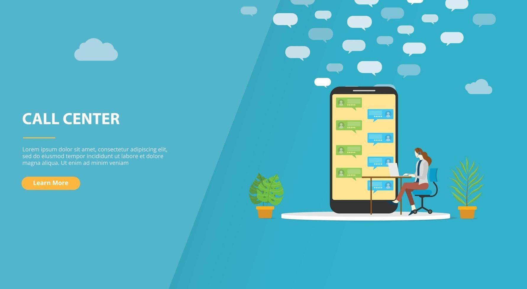 call center concept with woman on calling support vector