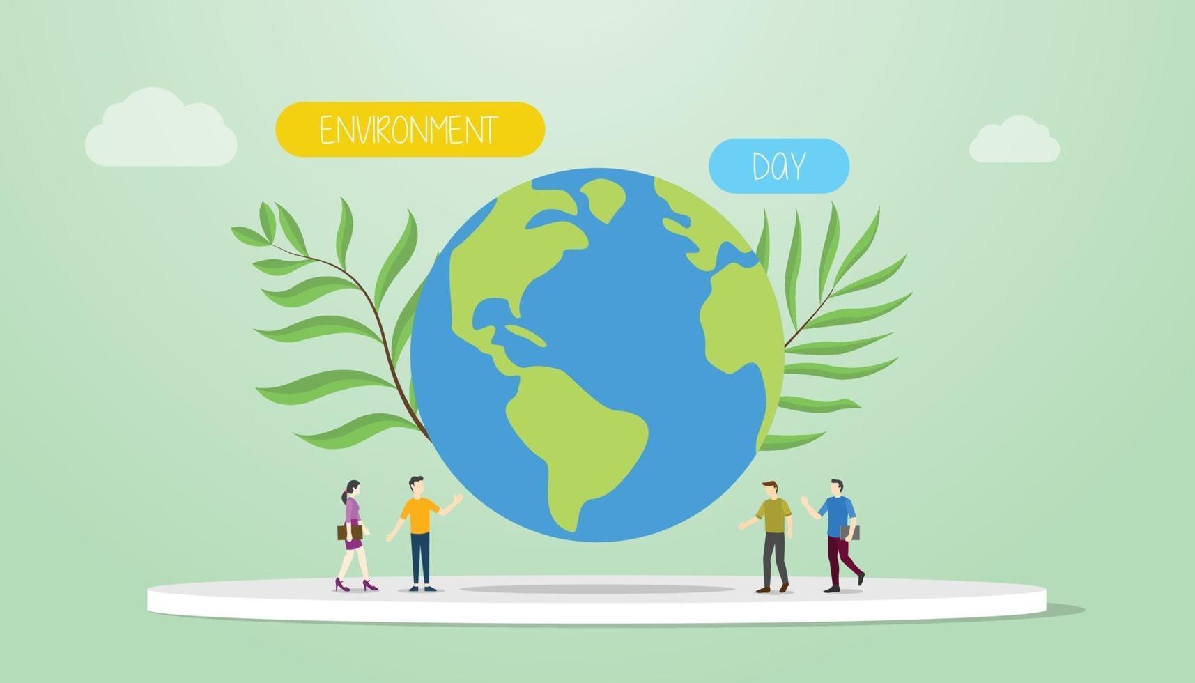 environment day concept with big earth and green plant vector