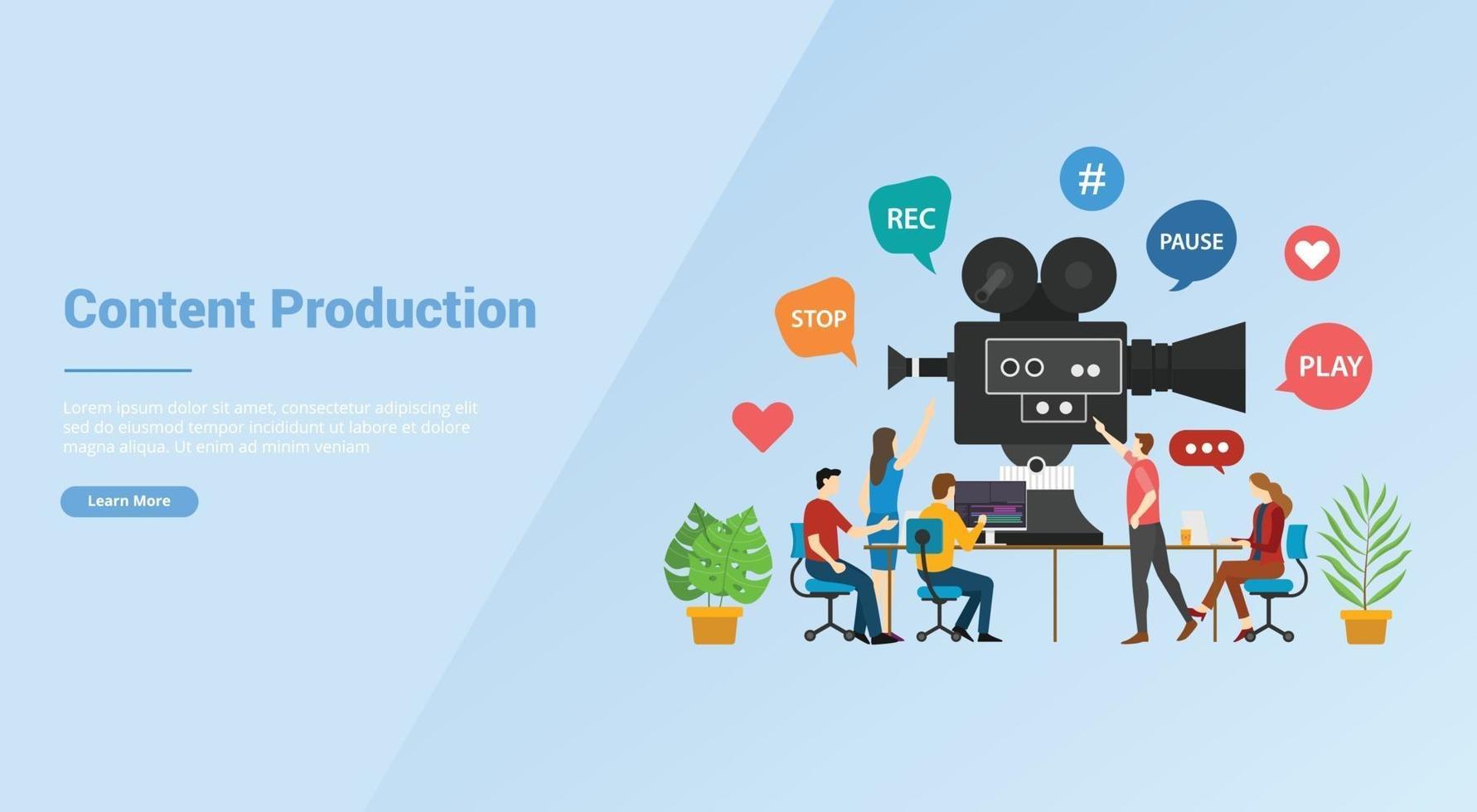 video or content production development concept for website template vector