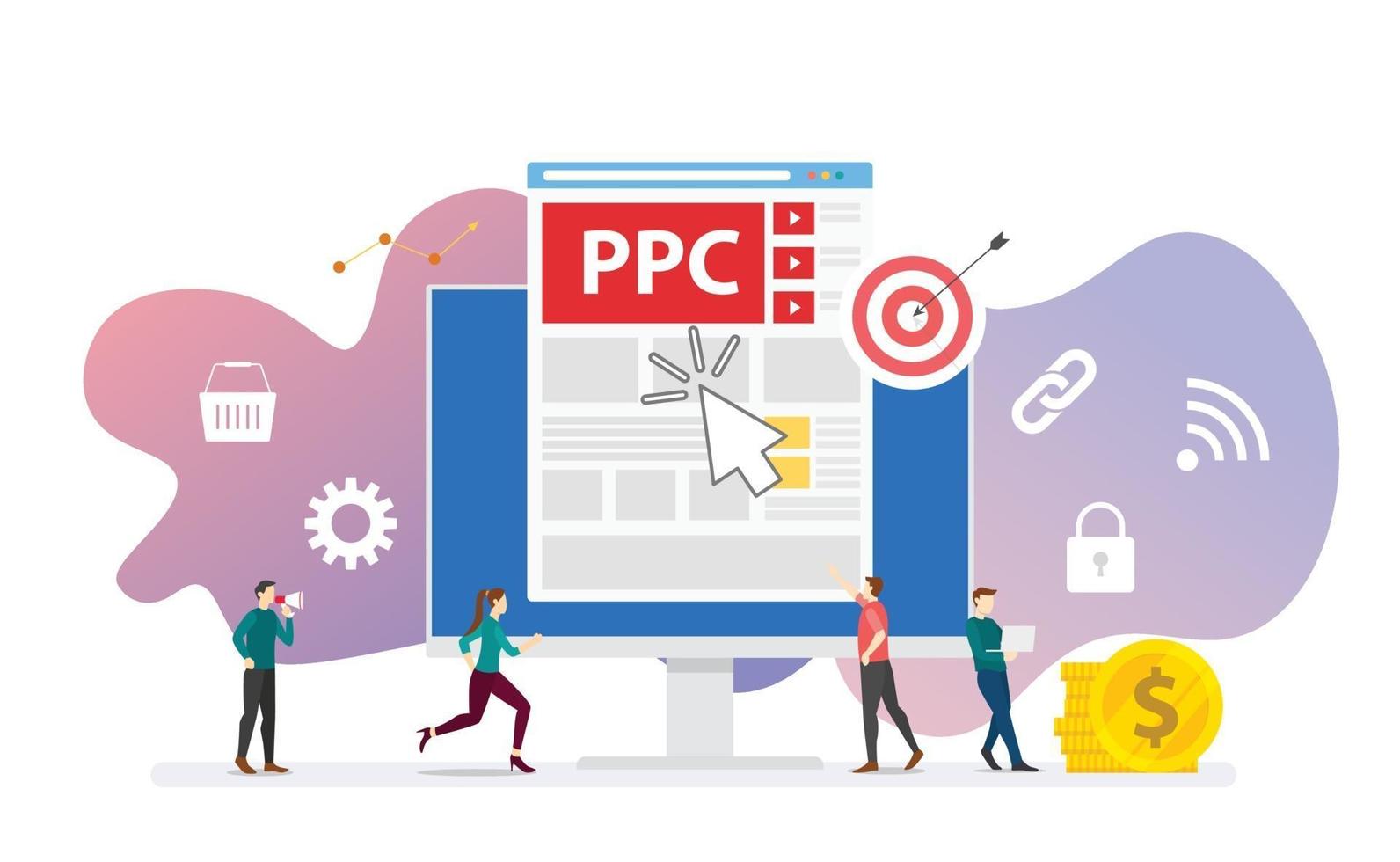 ppc pay per click technology advertising or advertisement concept vector