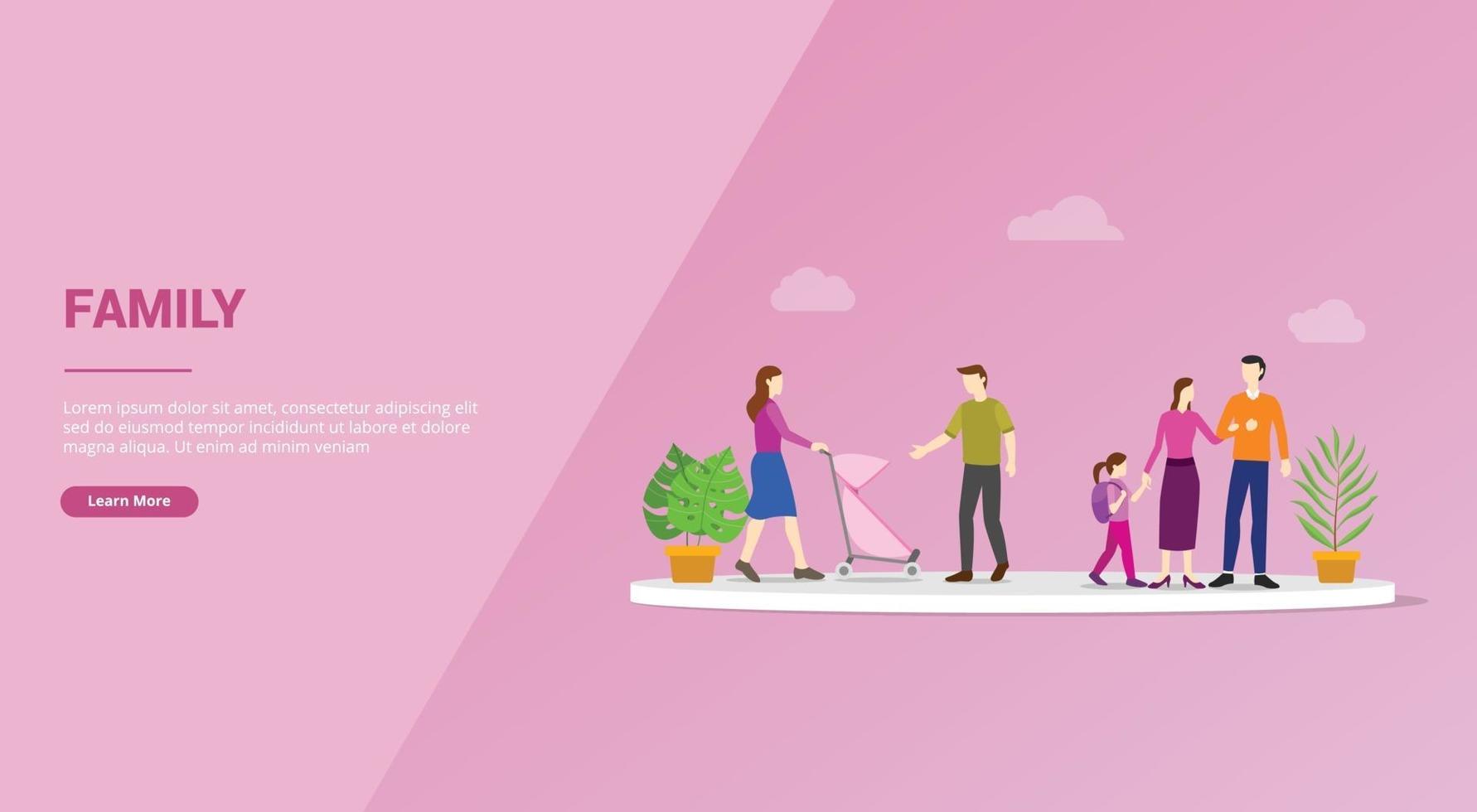 concepto de miembro de la familia feliz para plantilla de sitio web o banner vector