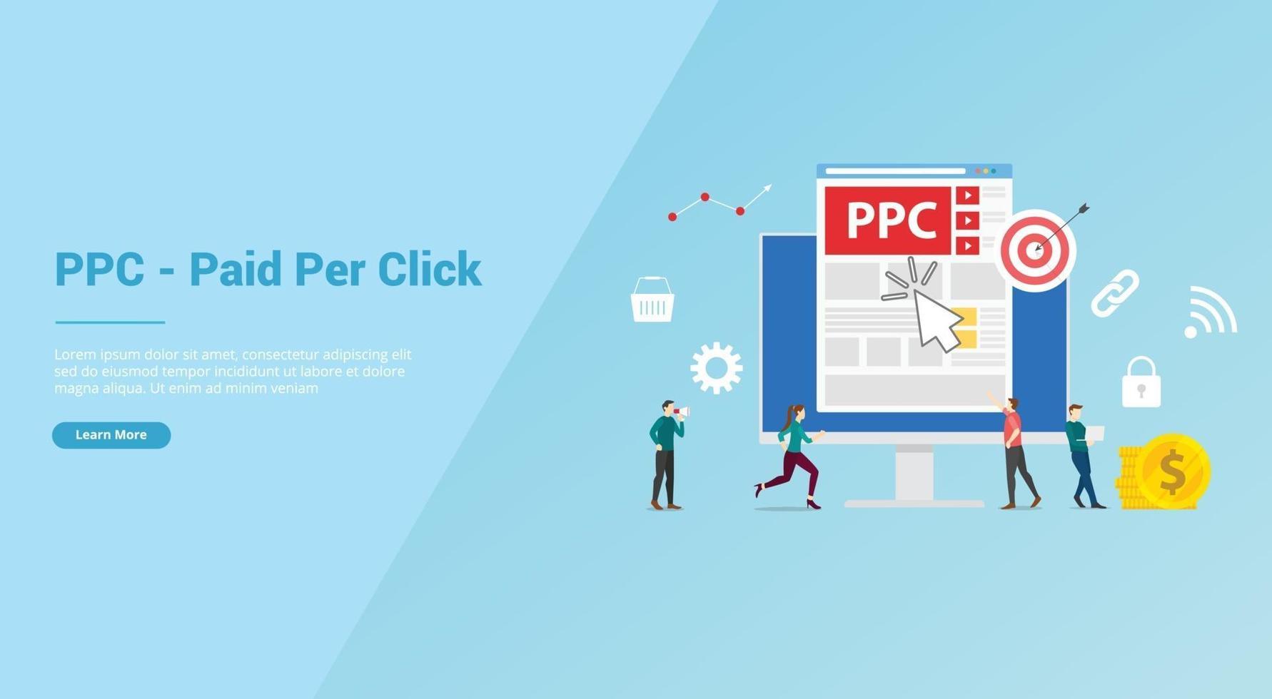 ppc paid or pay per click concept with people team vector