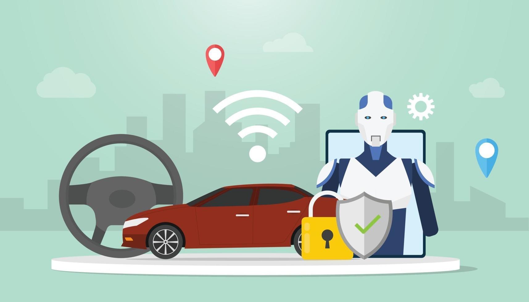 autonomous self driving car technology concept with cars and icon wifi vector