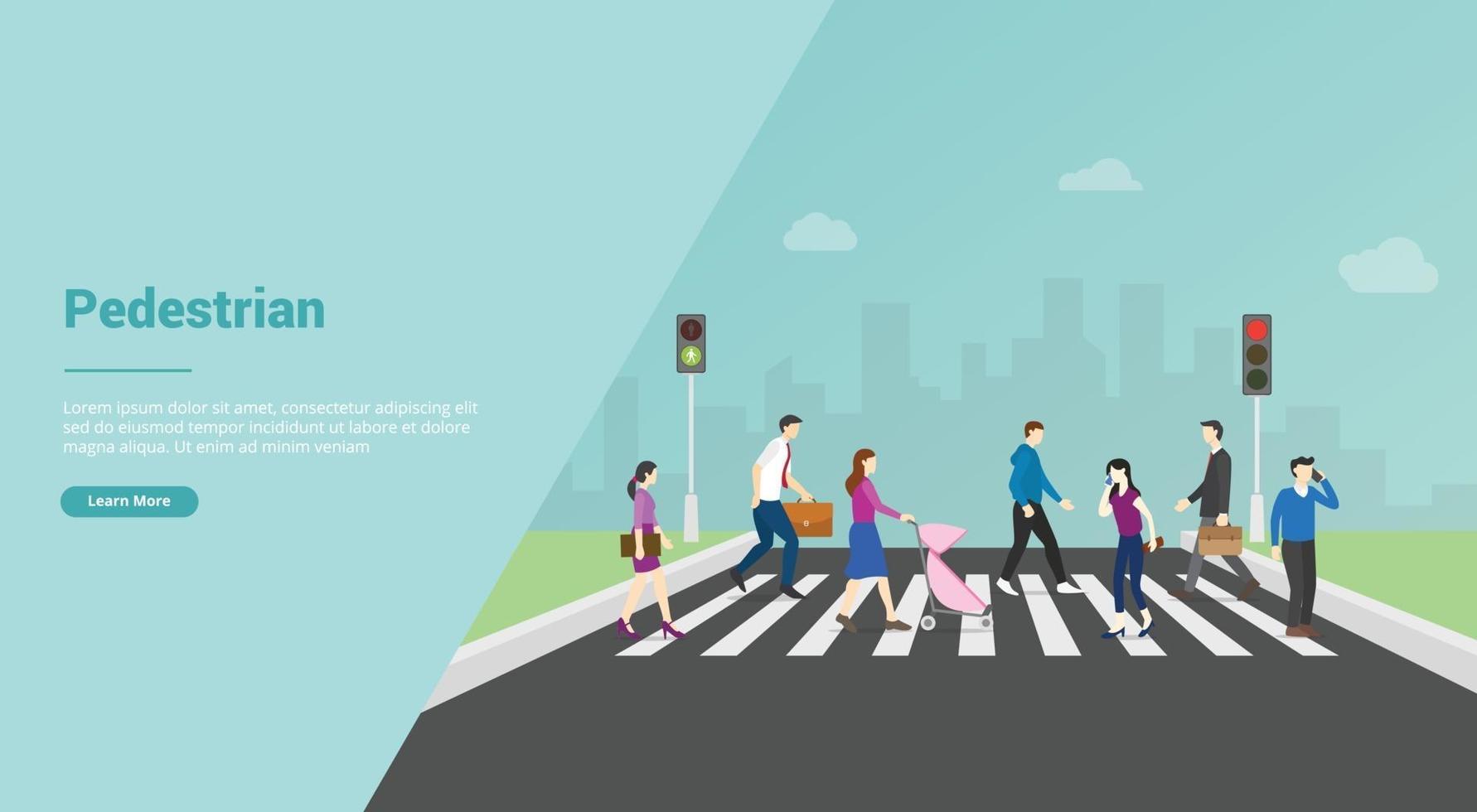 pedestrian crossing for website template or banner landing homepage vector