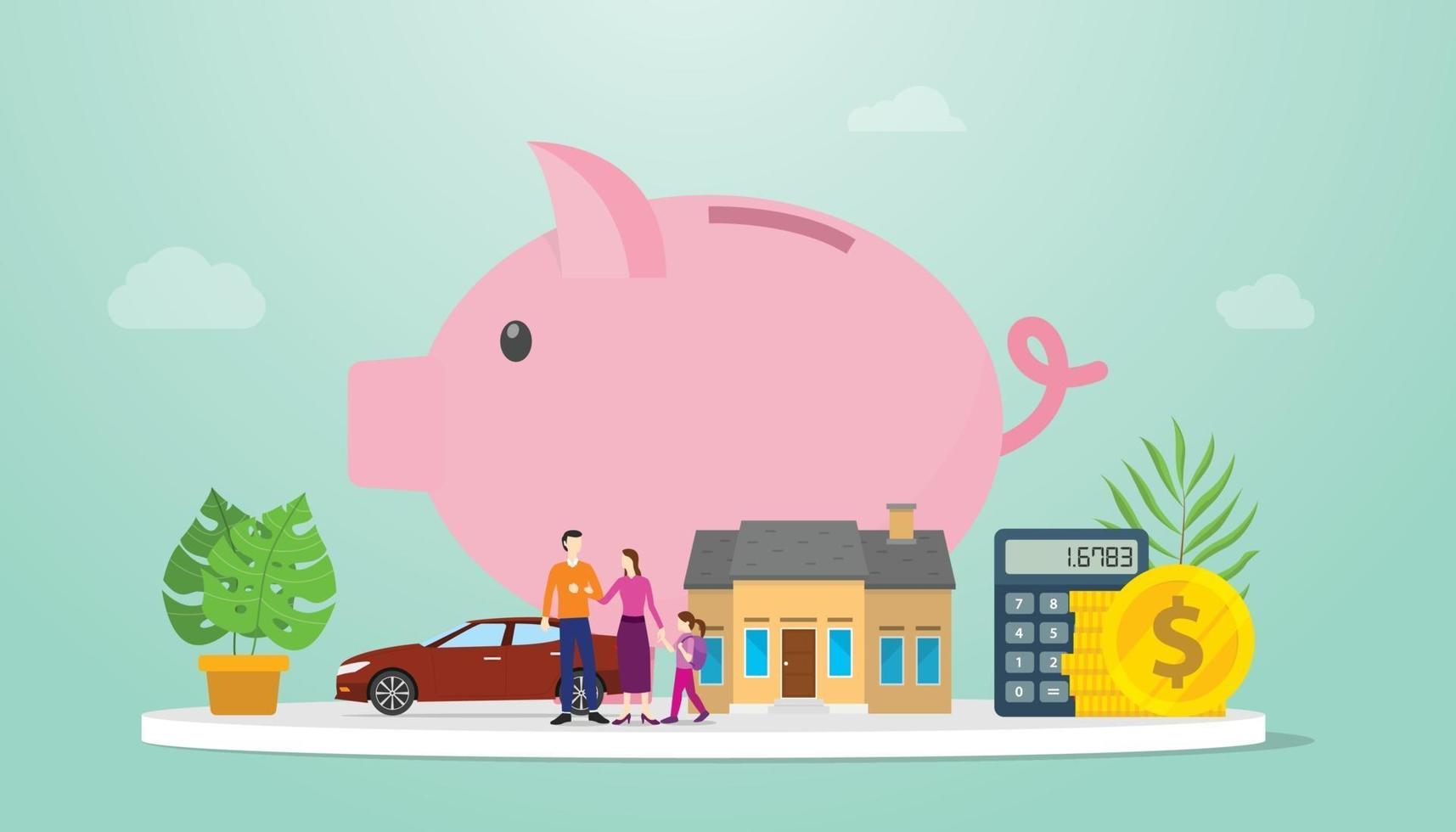 family savings financial management plan with piggy bank vector