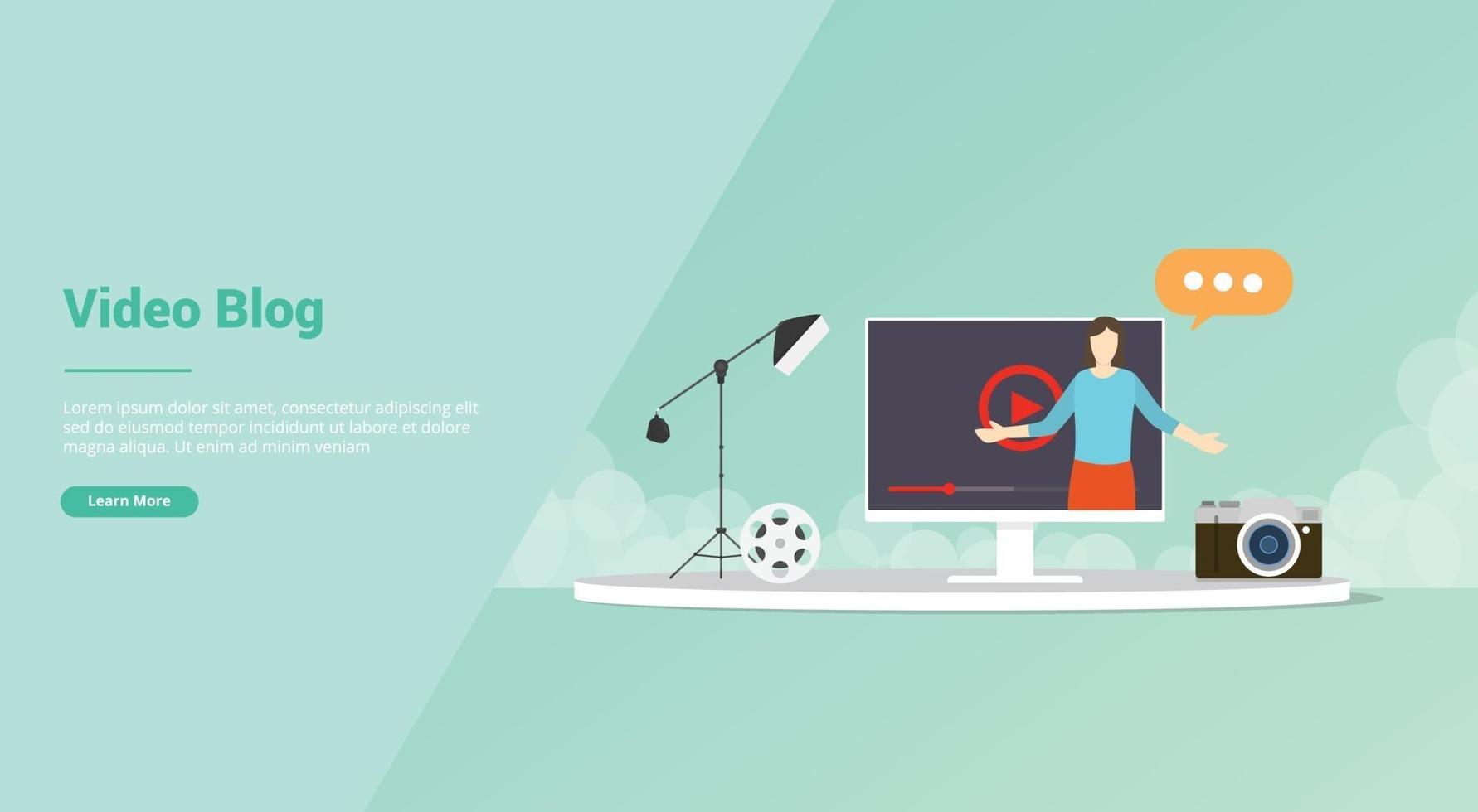vlogger or video content production for website template or banner vector