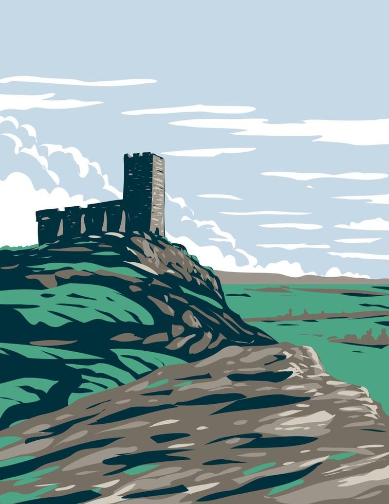 Castle Ruins of Dartmoor National Park England UK Art Deco WPA vector