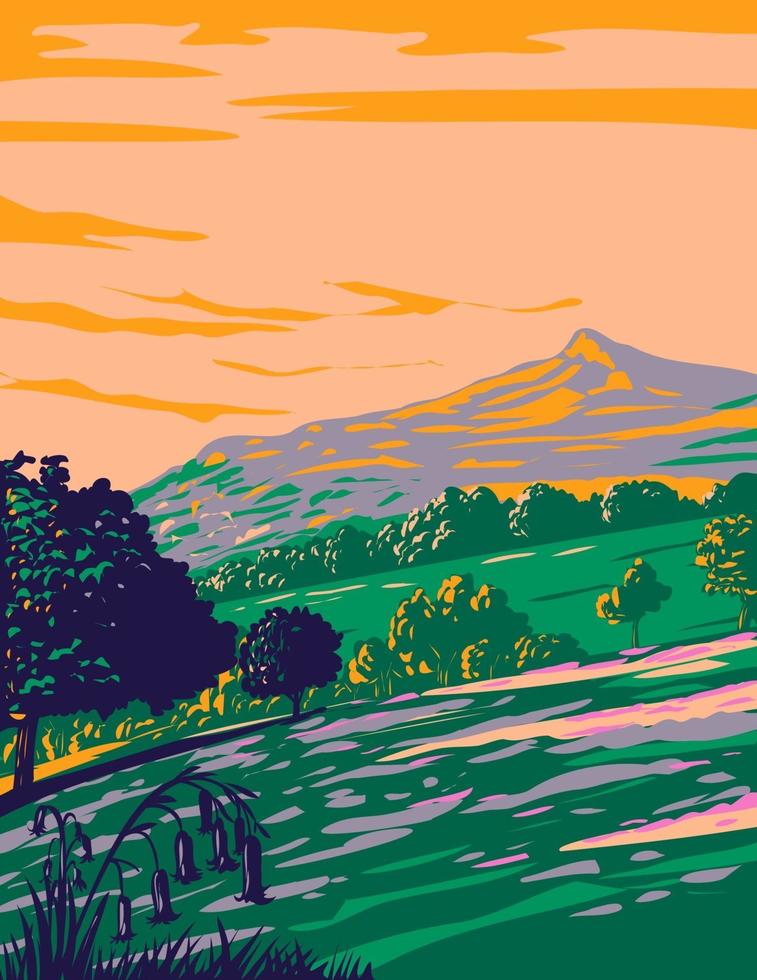 North York Moors National Park with bluebells England UK Art Deco WPA vector