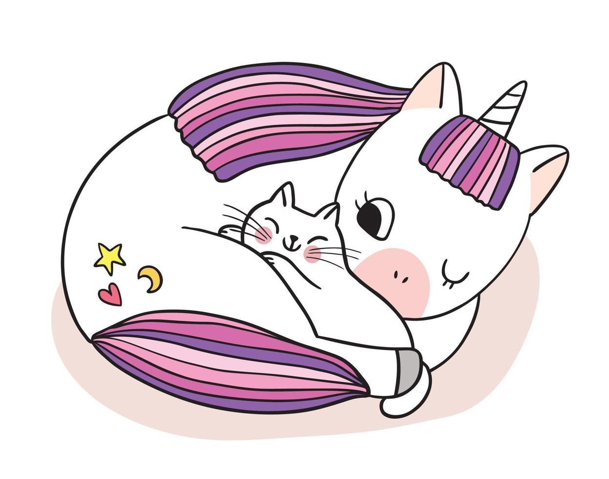 Hand draw cartoon cute unicorn hugging cat vector. vector