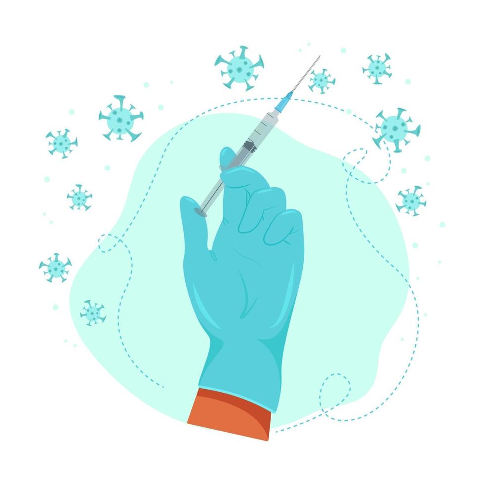 Hand of a medic holding a syringe with an injection,  vector