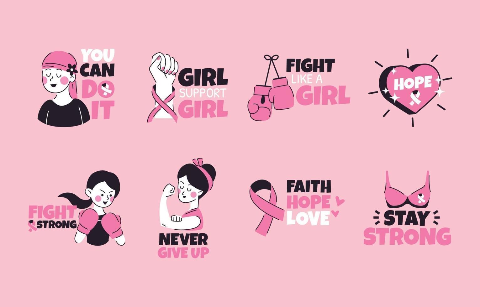 Set of Breast Cancer Quote Sticker vector