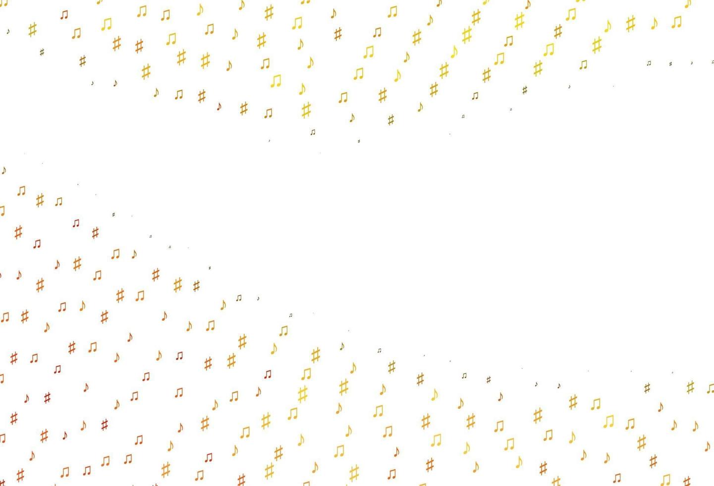 textura de vector amarillo claro, naranja con notas musicales.