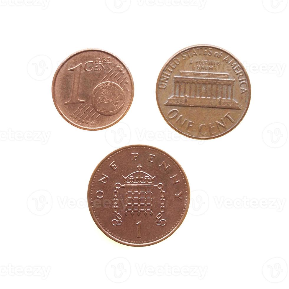 One cent coins isolated photo