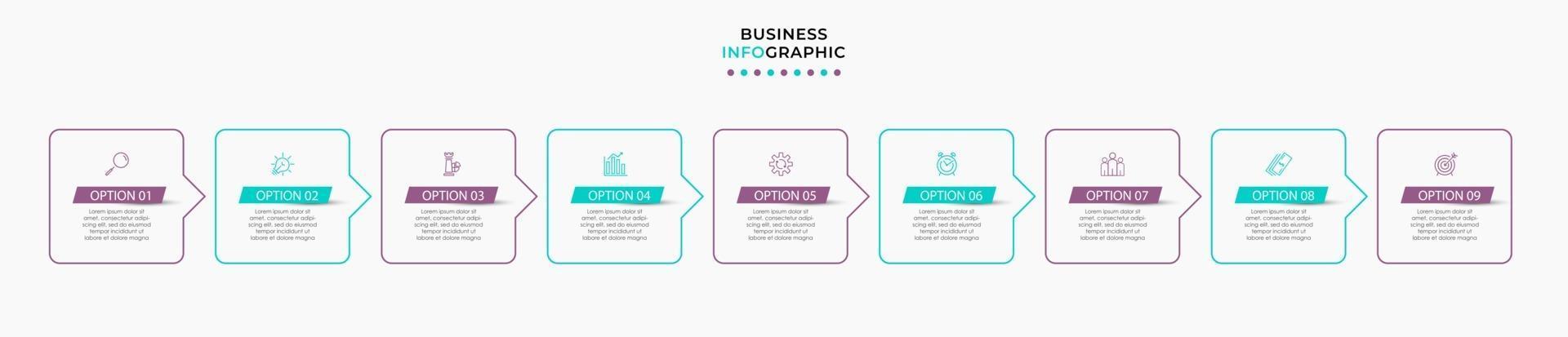 Infographic design business template with icons and 9 options or steps vector