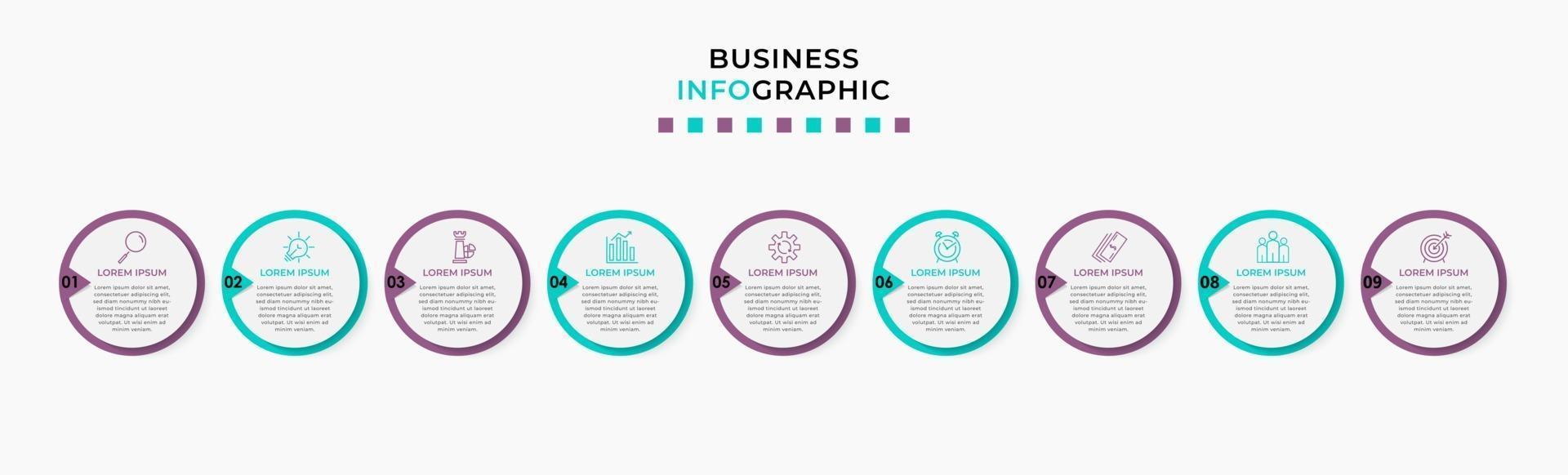 Infographic design business template with icons and 9 options or steps vector