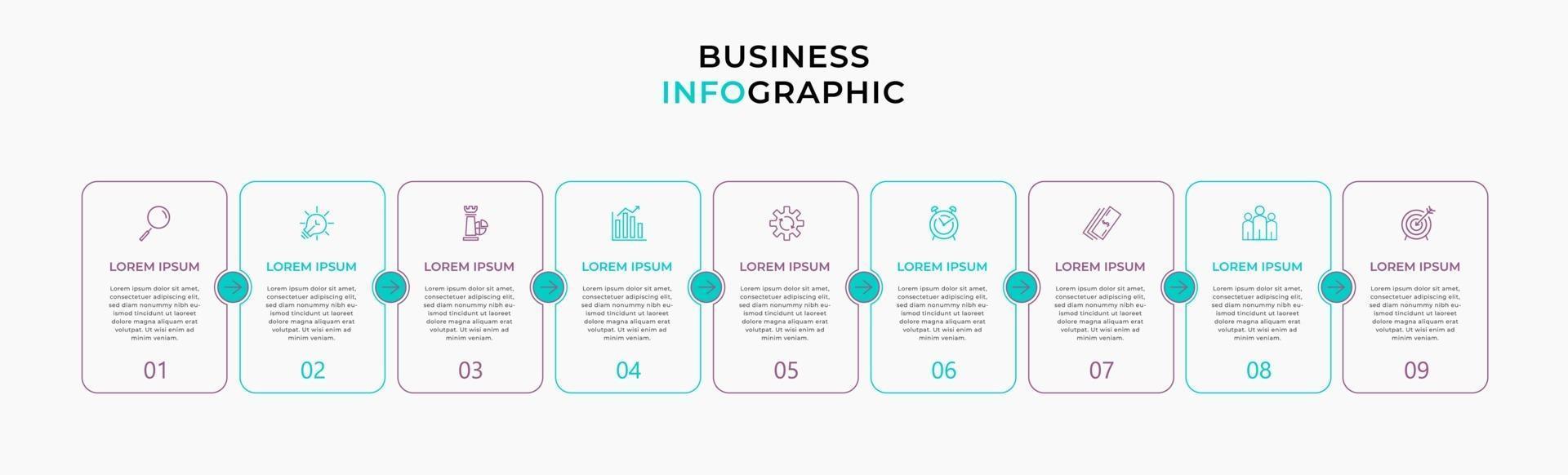 Infographic design business template with icons and 9 options or steps vector