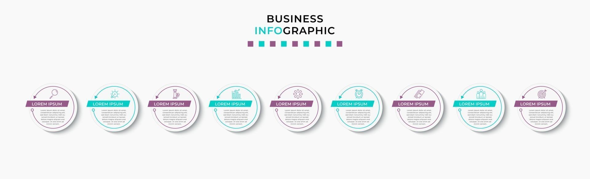 Infographic design business template with icons and 9 options or steps vector