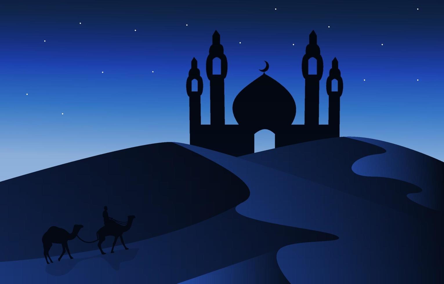 Night Arabic Desert Camel Caravan Muslim Islamic Culture Illustration vector