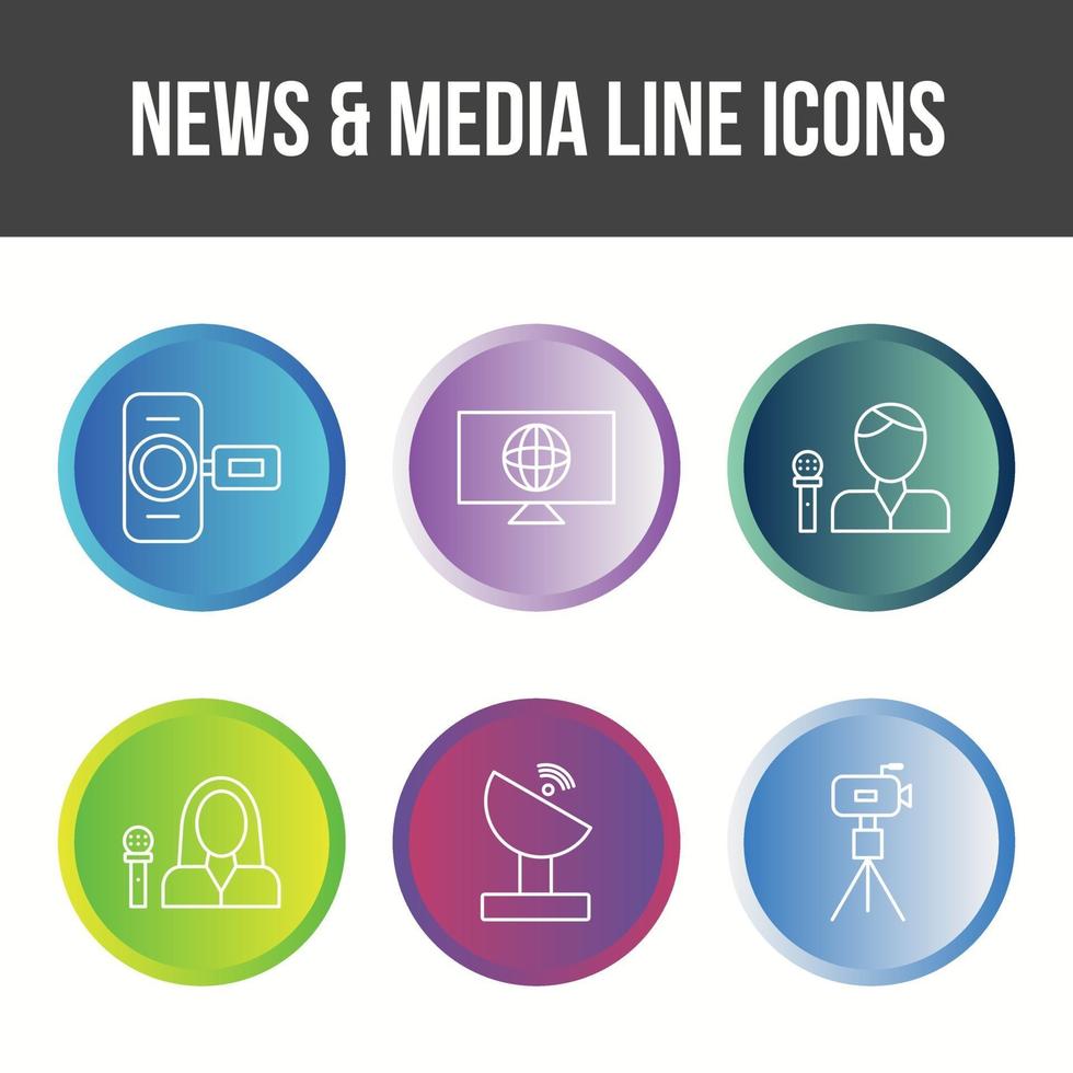 conjunto de iconos de vector de noticias y medios únicos